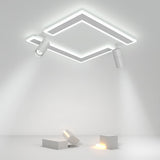 Modern White Square LED Flush Mount Ceiling Light with Two Rotating Spotlights and Dimmable Control