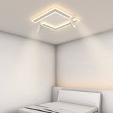 Modern White Square LED Flush Mount Ceiling Light with Two Rotating Spotlights and Dimmable Control
