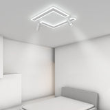 Modern White Square LED Flush Mount Ceiling Light with Two Rotating Spotlights and Dimmable Control