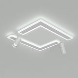 Modern White Square LED Flush Mount Ceiling Light with Two Rotating Spotlights and Dimmable Control