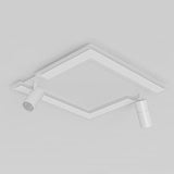 Modern White Square LED Flush Mount Ceiling Light with Two Rotating Spotlights and Dimmable Control