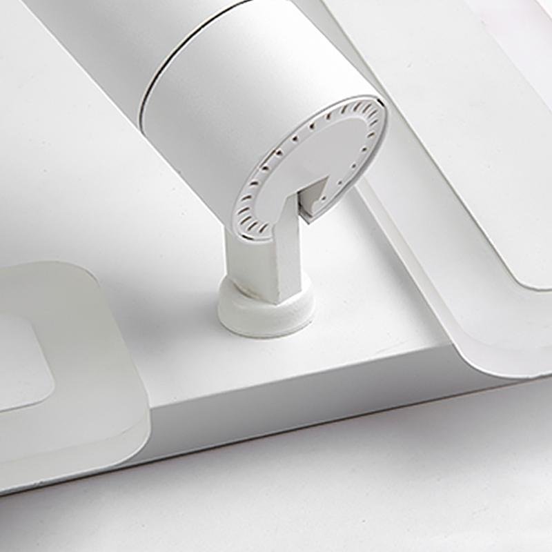 Modern White Square LED Flush Mount Ceiling Light with Two Rotating Spotlights and Dimmable Control
