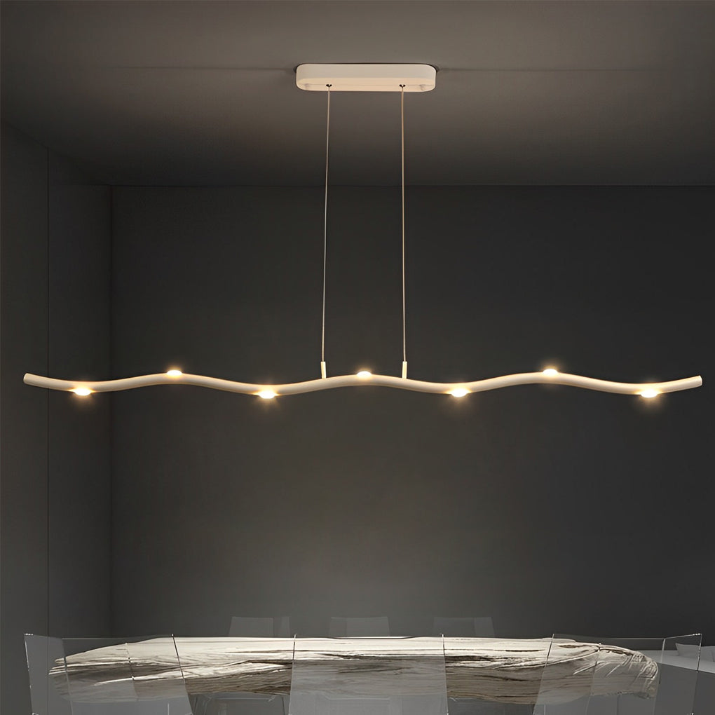 Modern White Wave Branch LED Chandelier with Stepless Dimming and Adjustable Hanging Wire for Dining Room