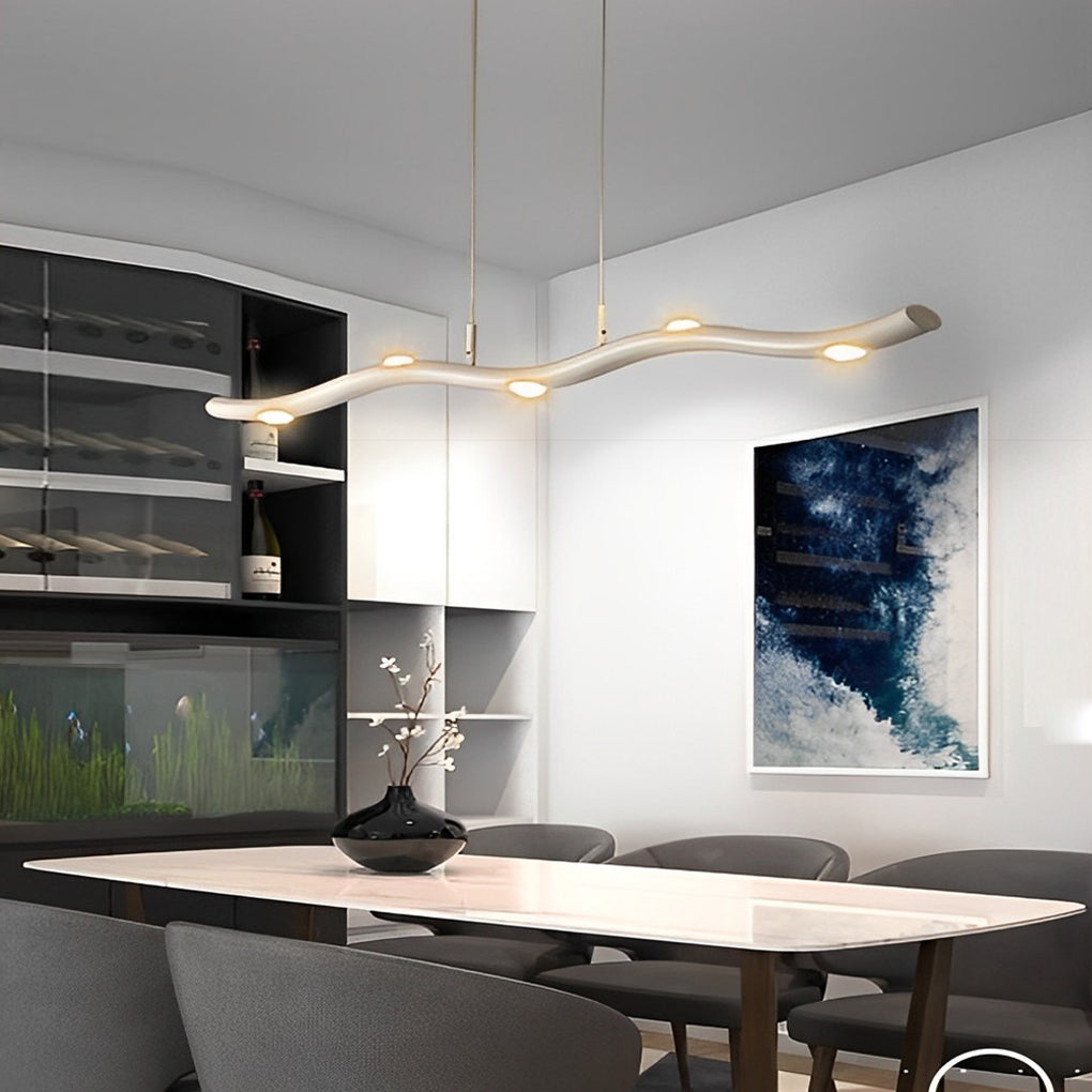 Modern White Wave Branch LED Chandelier with Stepless Dimming and Adjustable Hanging Wire for Dining Room