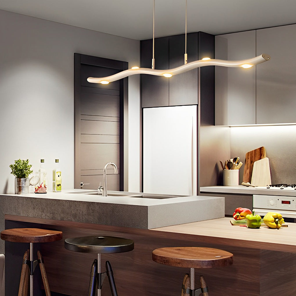 Modern White Wave Branch LED Chandelier with Stepless Dimming and Adjustable Hanging Wire for Dining Room