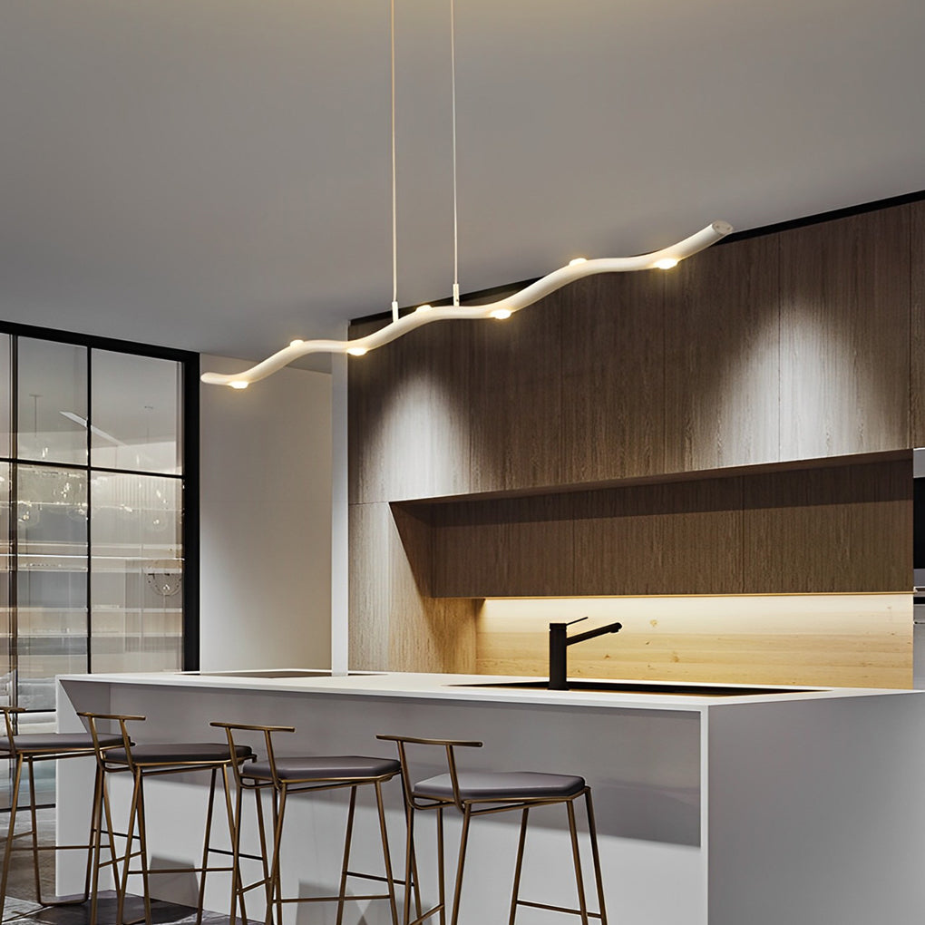Modern White Wave Branch LED Chandelier with Stepless Dimming and Adjustable Hanging Wire for Dining Room