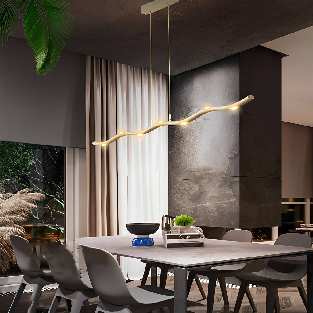 Modern White Wave Branch LED Chandelier with Stepless Dimming and Adjustable Hanging Wire for Dining Room