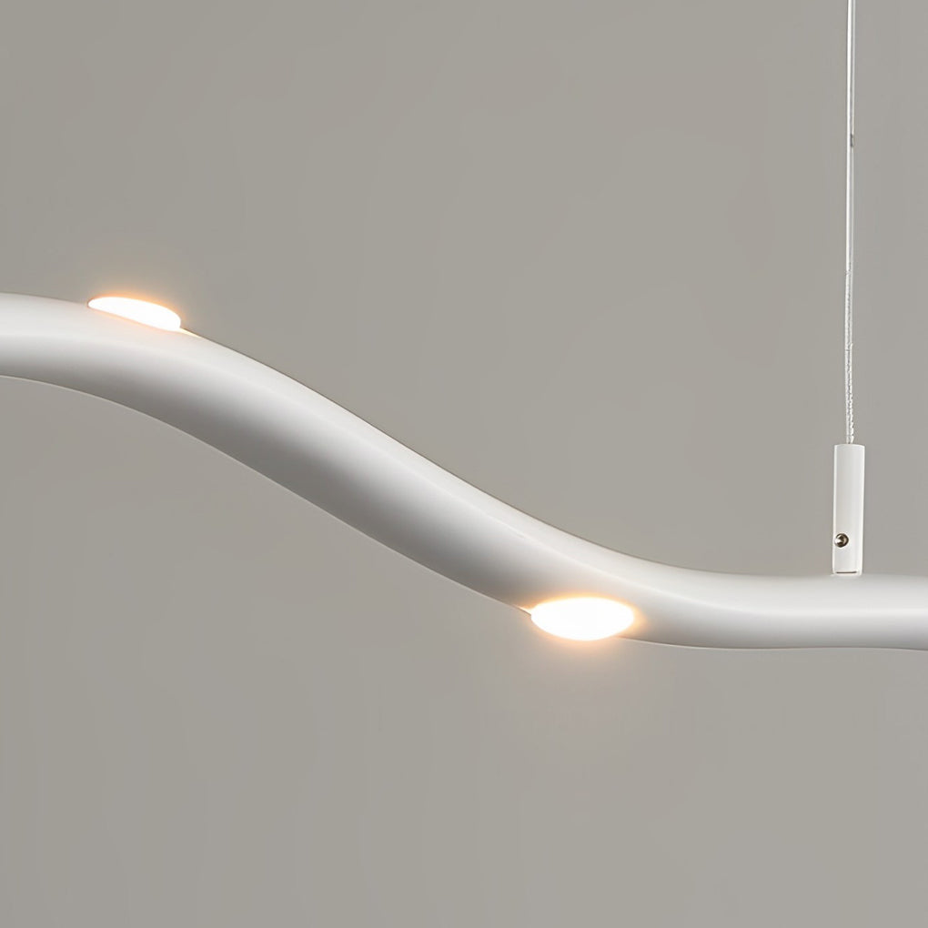 Modern White Wave Branch LED Chandelier with Stepless Dimming and Adjustable Hanging Wire for Dining Room