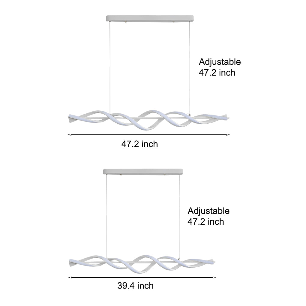 Modern White Wave Spiral LED Chandelier Dimmable Linear Pendant Lighting for Dining Room
