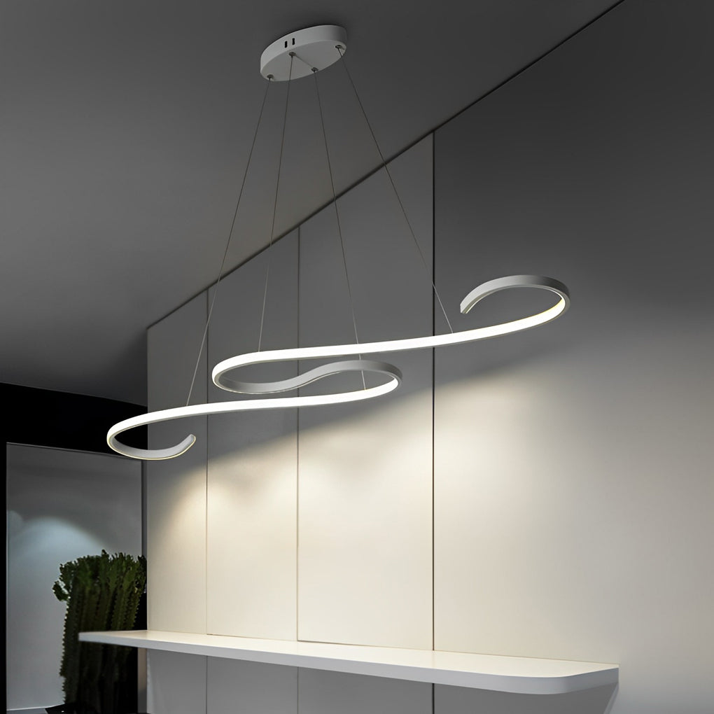 Modern White Wavy LED Chandelier Dimmable Minimalist Pendant Light for Living Room and Dining Area