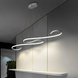 Modern White Wavy LED Chandelier Dimmable Minimalist Pendant Light for Living Room and Dining Area