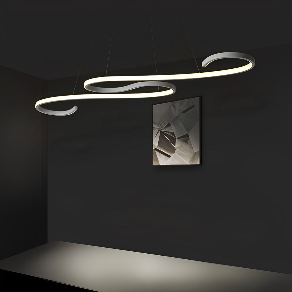 Modern White Wavy LED Chandelier Dimmable Minimalist Pendant Light for Living Room and Dining Area