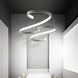 Modern White Wavy LED Chandelier Dimmable Minimalist Pendant Light for Living Room and Dining Area