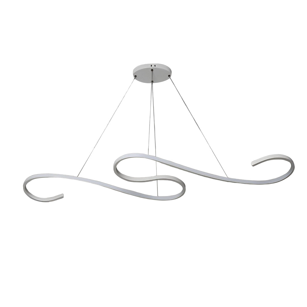 Modern White Wavy LED Chandelier Dimmable Minimalist Pendant Light for Living Room and Dining Area