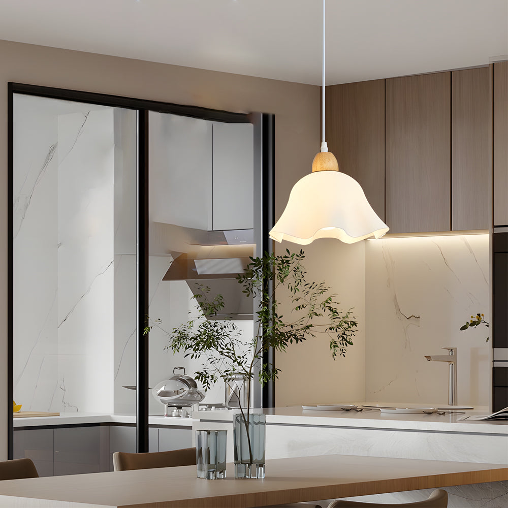 Modern White Wood and Acrylic Flower Pendant Light Nordic Style Chandelier for Home Decor