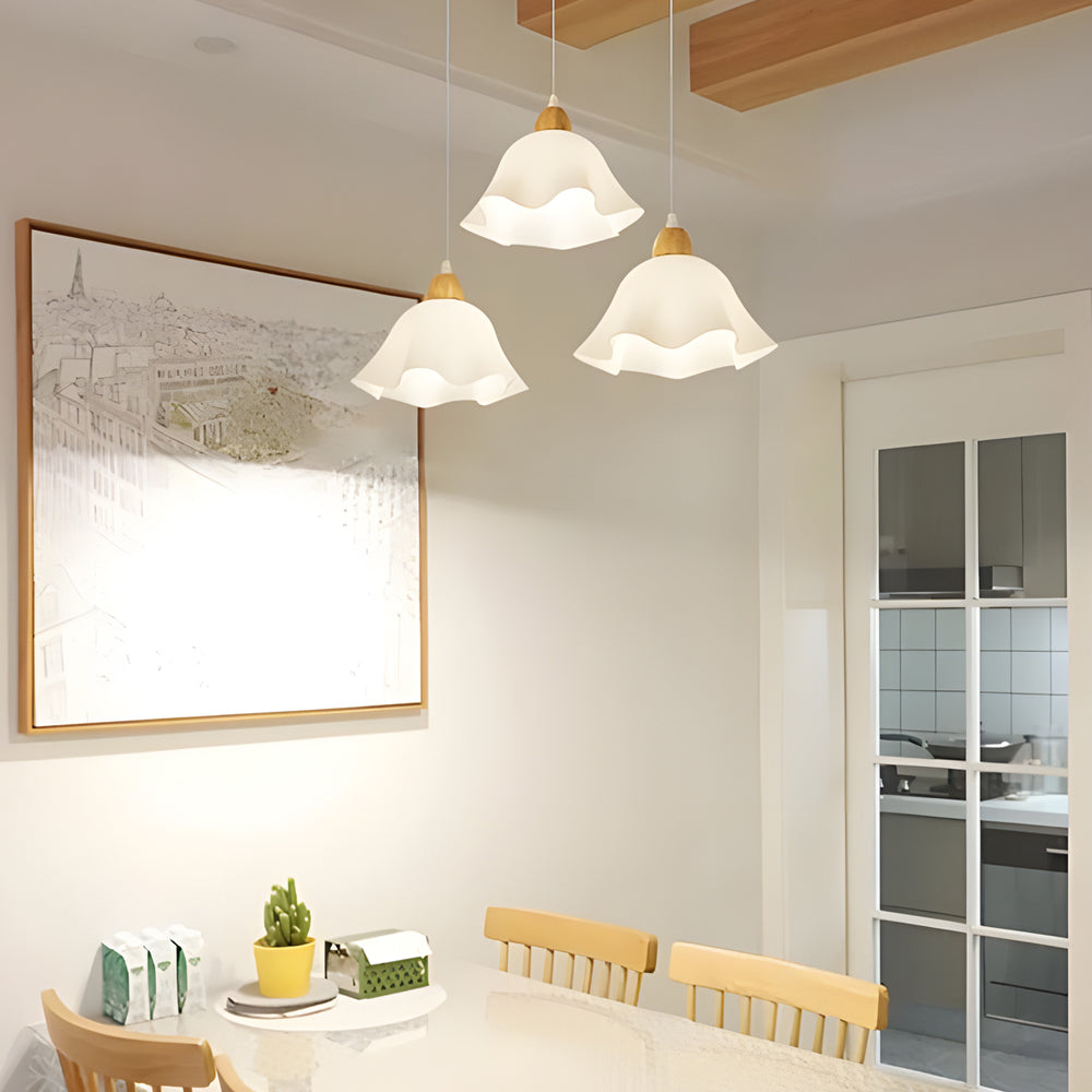 Modern White Wood and Acrylic Flower Pendant Light Nordic Style Chandelier for Home Decor