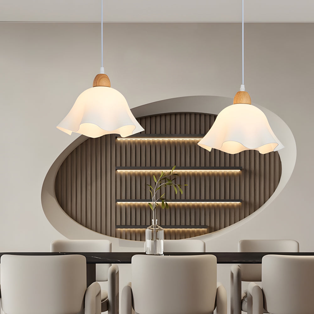 Modern White Wood and Acrylic Flower Pendant Light Nordic Style Chandelier for Home Decor