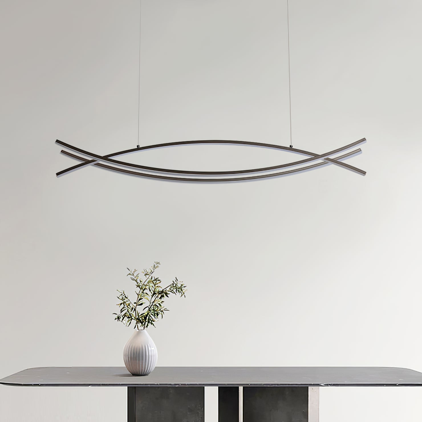Modern Wishbone LED Linear Chandelier Large Pendant Light for Kitchen Island and Dining Room