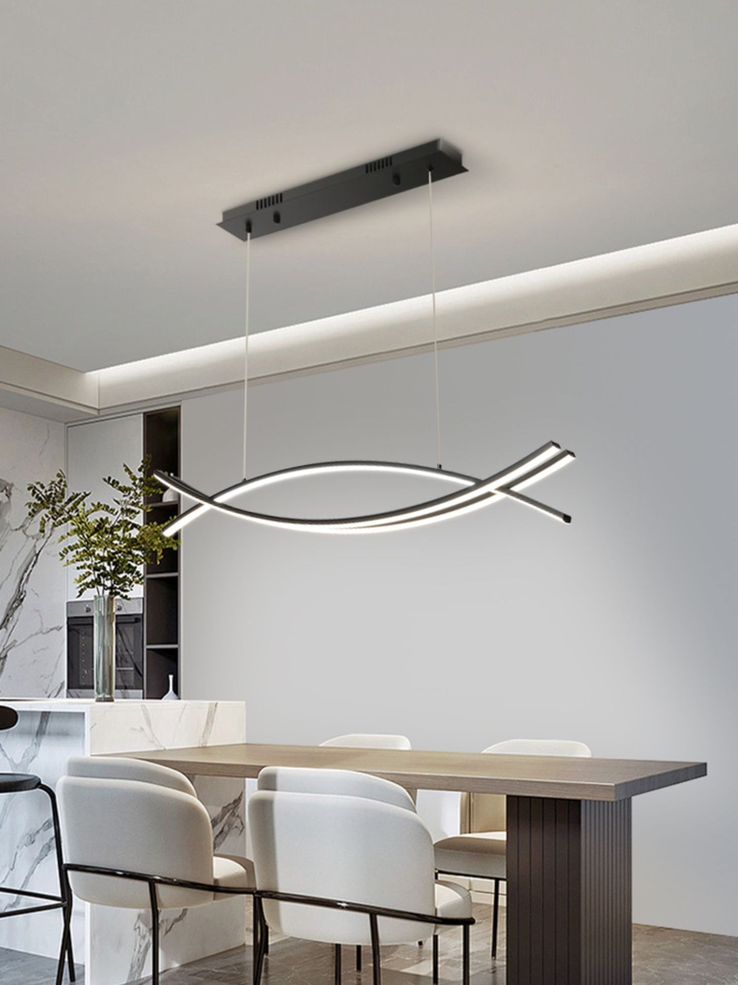 Modern Wishbone LED Linear Chandelier Large Pendant Light for Kitchen Island and Dining Room