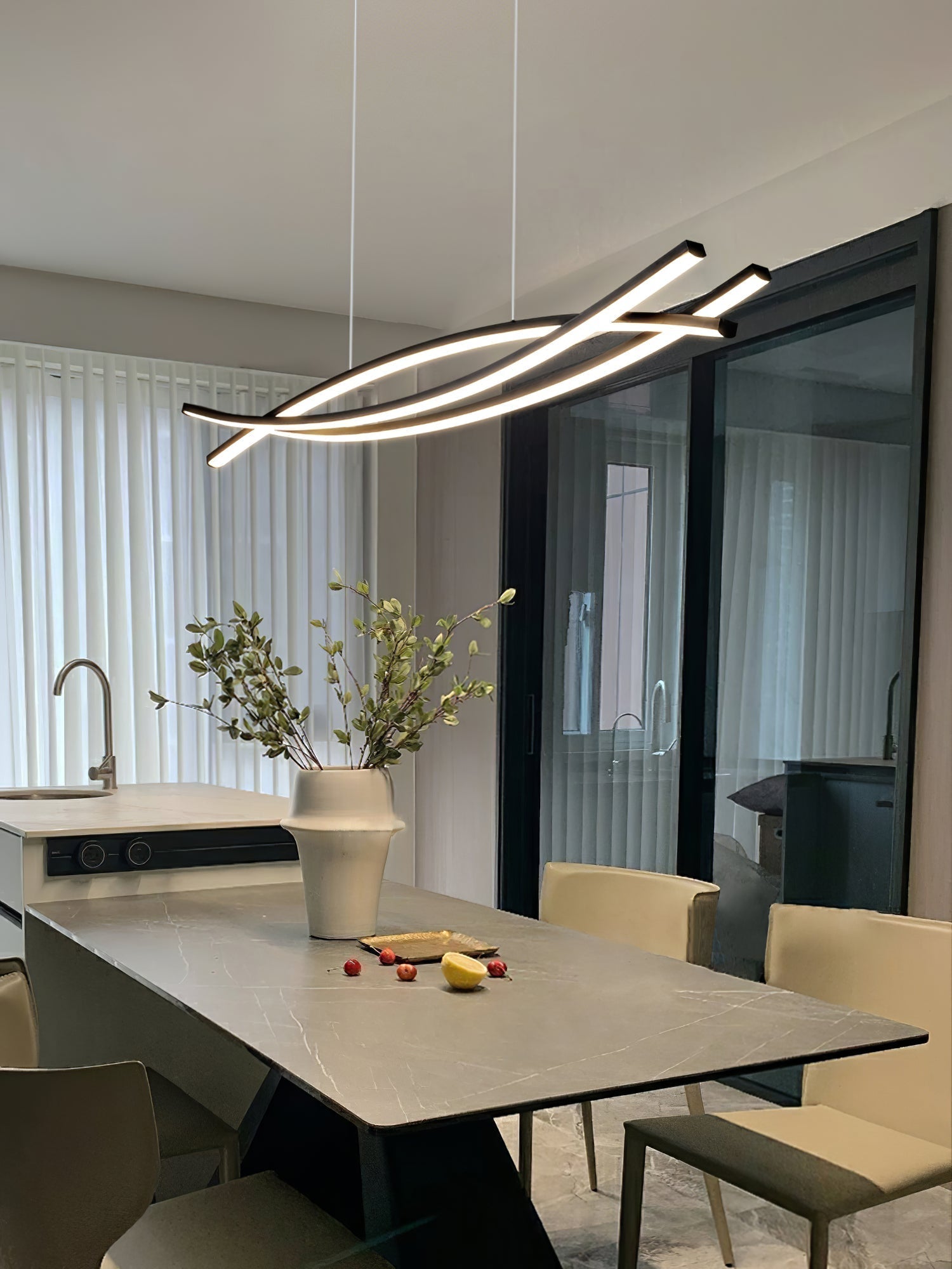 Modern Wishbone LED Linear Chandelier Large Pendant Light for Kitchen Island and Dining Room