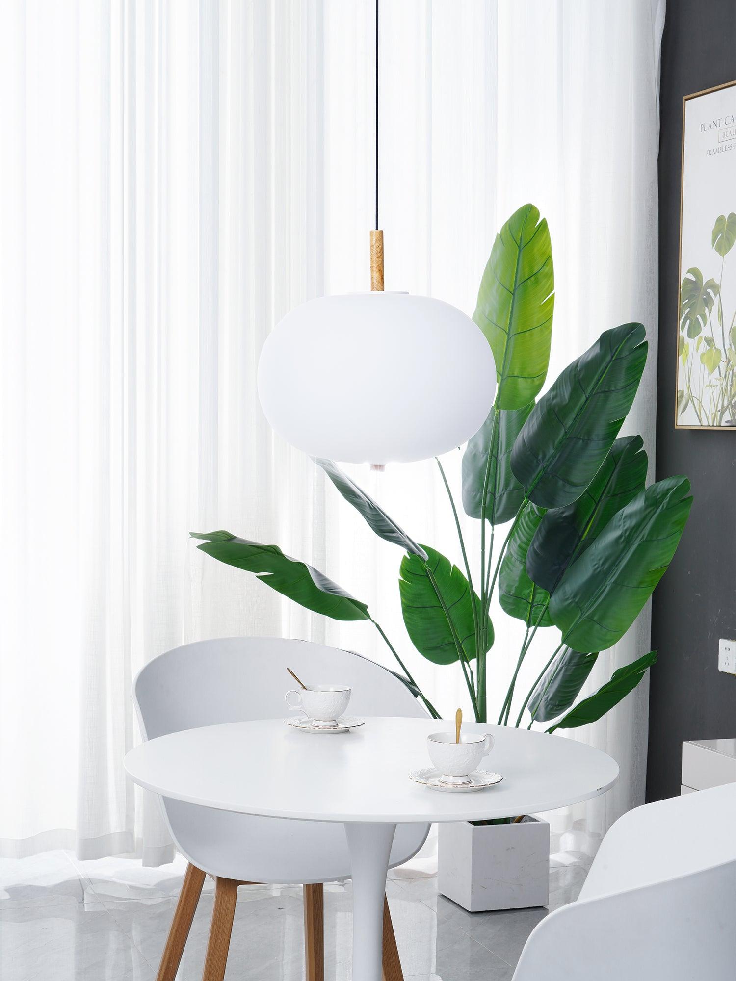 Modern Wood and Hand Blown Glass Sphere LED Pendant Light for Home Decor