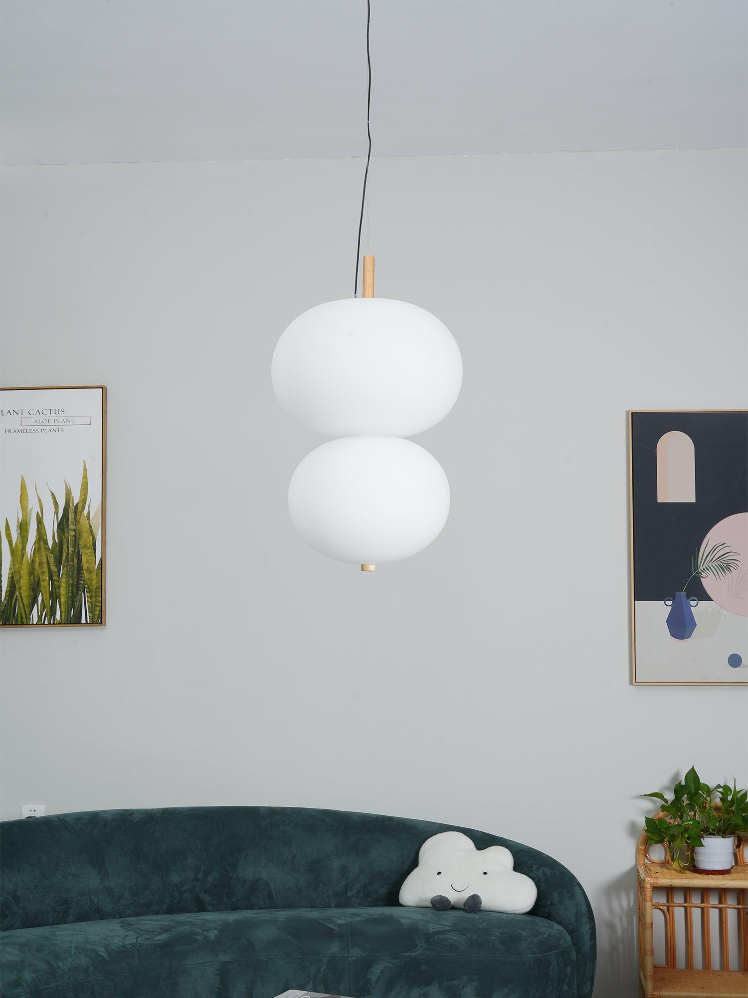 Modern Wood and Hand Blown Glass Sphere LED Pendant Light for Home Decor