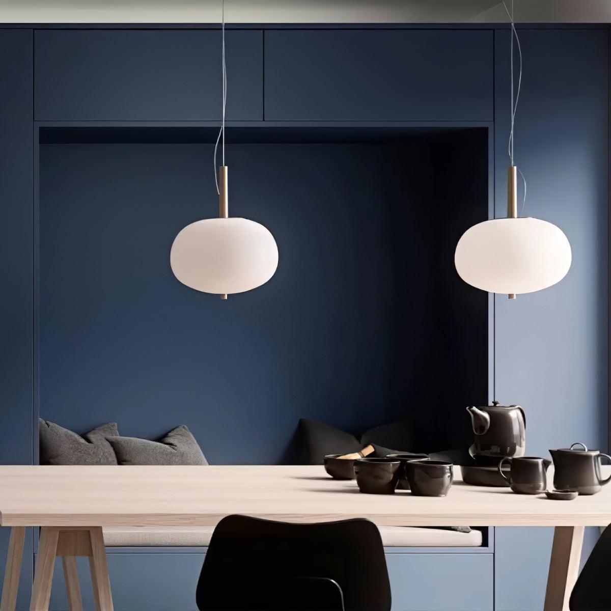 Modern Wood and Hand Blown Glass Sphere LED Pendant Light for Home Decor