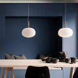 Modern Wood and Hand Blown Glass Sphere LED Pendant Light for Home Decor