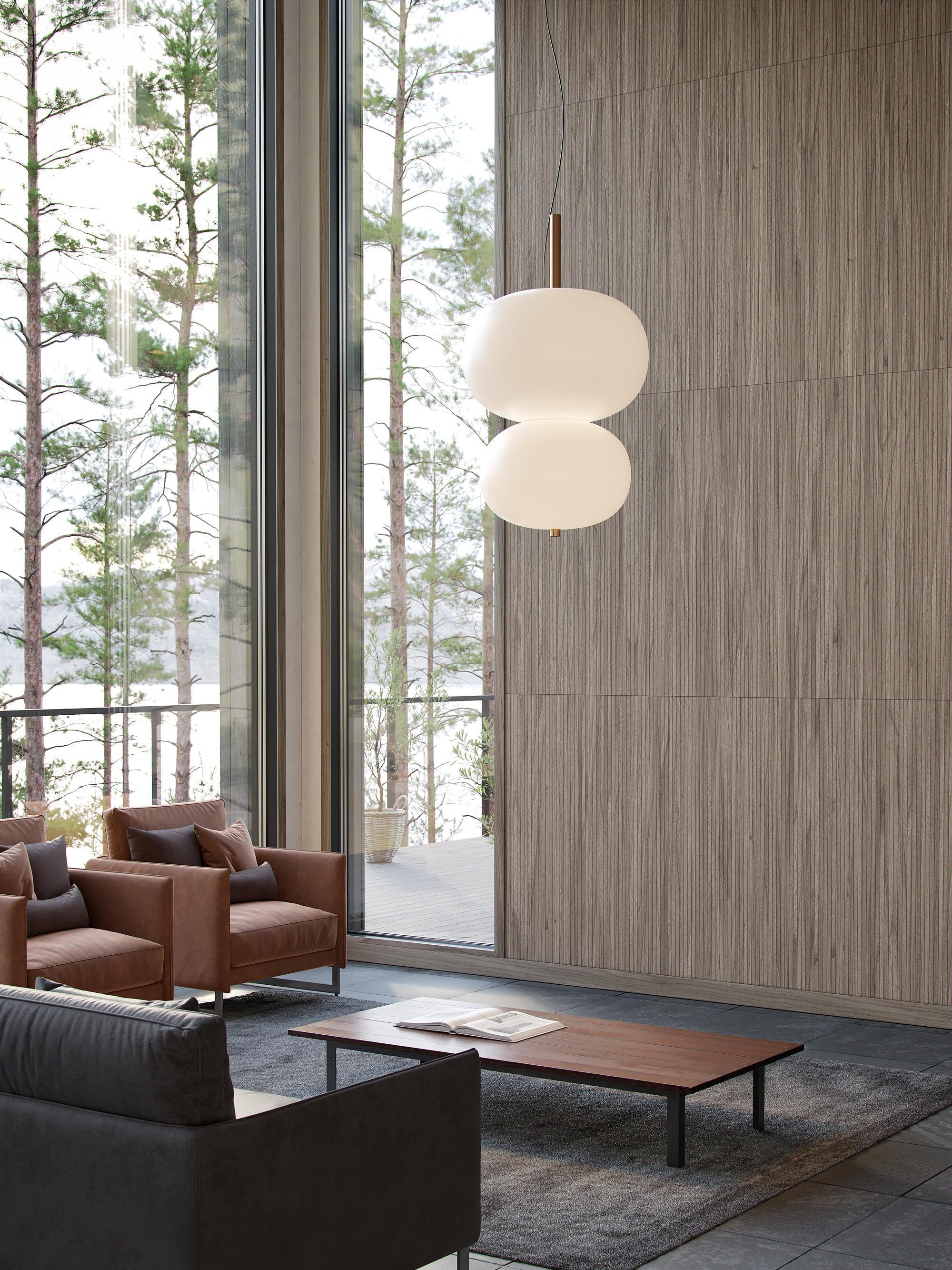 Modern Wood and Hand Blown Glass Sphere LED Pendant Light for Home Decor