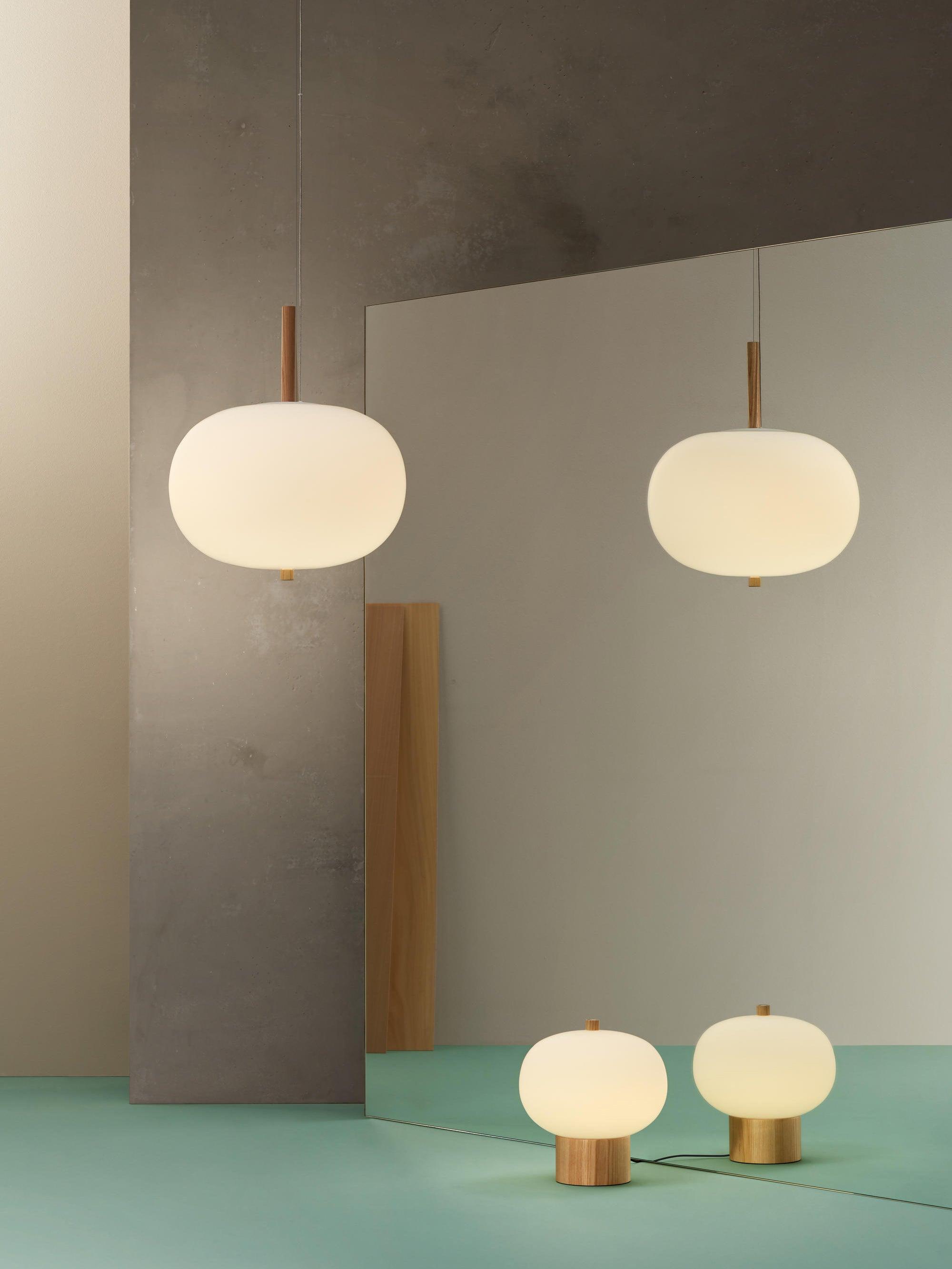 Modern Wood and Hand Blown Glass Sphere LED Pendant Light for Home Decor