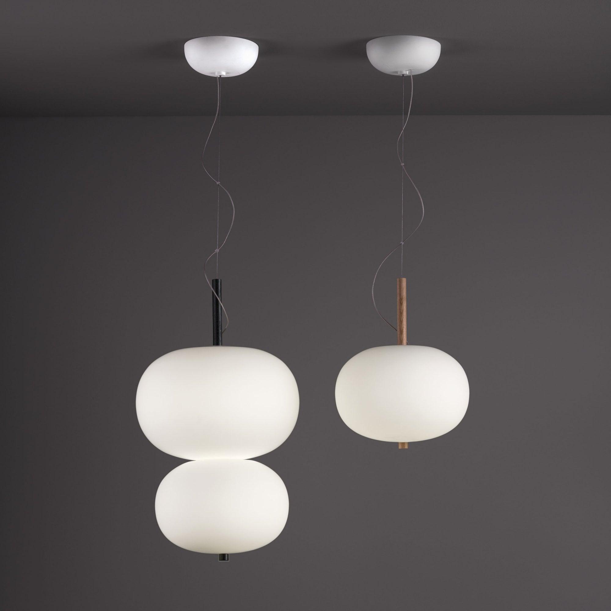 Modern Wood and Hand Blown Glass Sphere LED Pendant Light for Home Decor