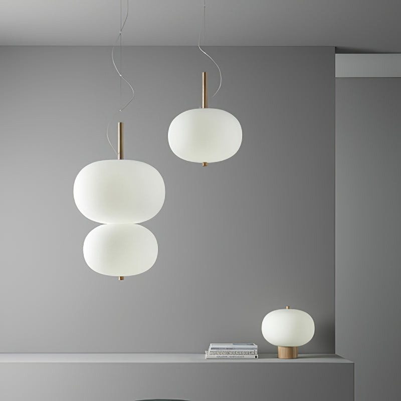 Modern Wood and Hand Blown Glass Sphere LED Pendant Light for Home Decor
