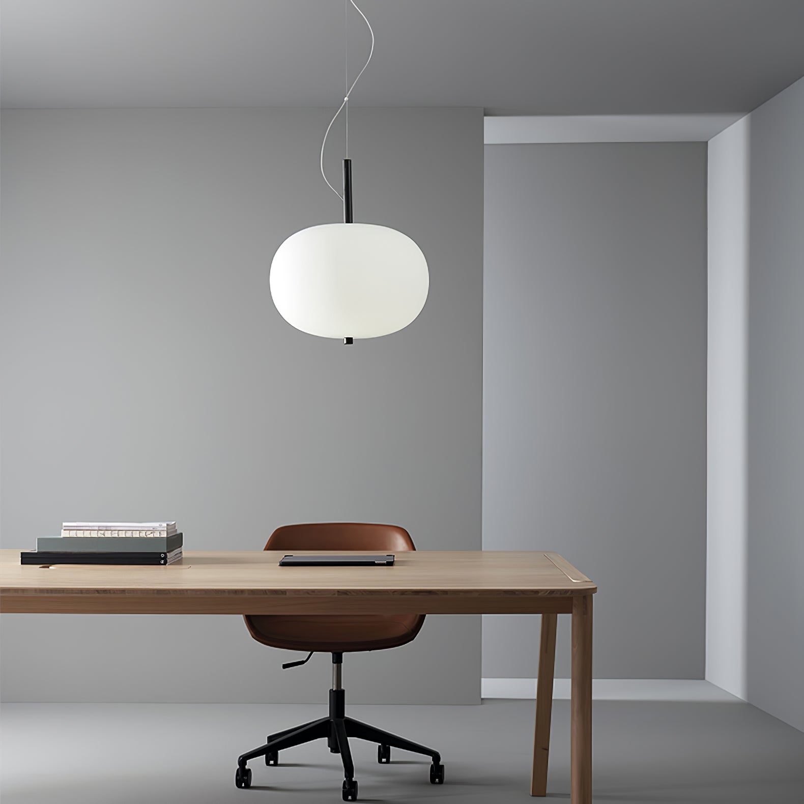 Modern Wood and Hand Blown Glass Sphere LED Pendant Light for Home Decor
