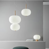 Modern Wood and Hand Blown Glass Sphere LED Pendant Light for Home Decor