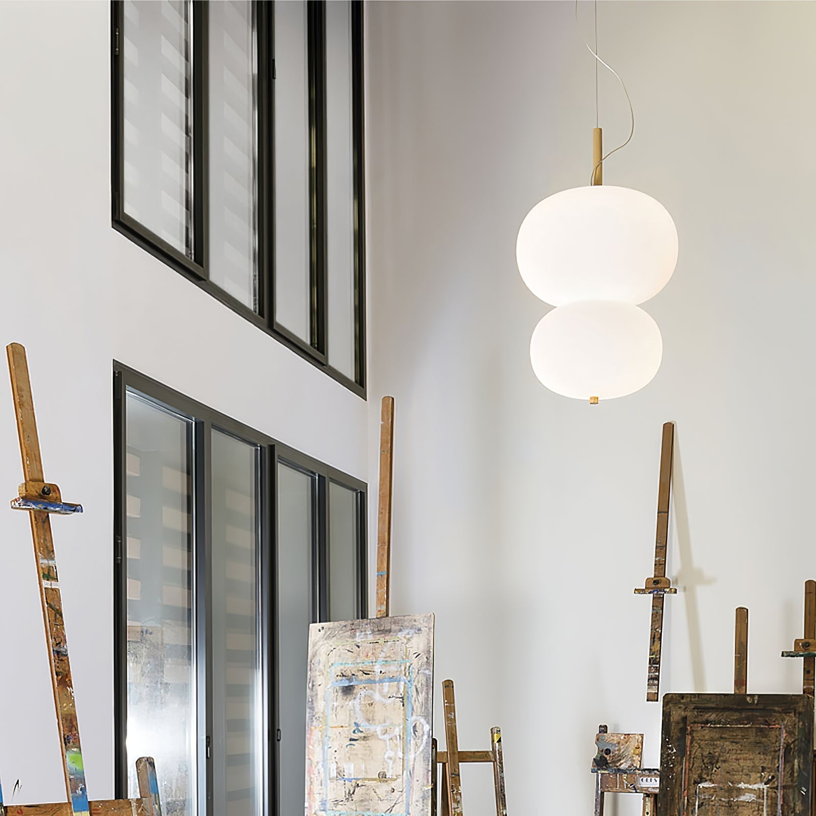 Modern Wood and Hand Blown Glass Sphere LED Pendant Light for Home Decor
