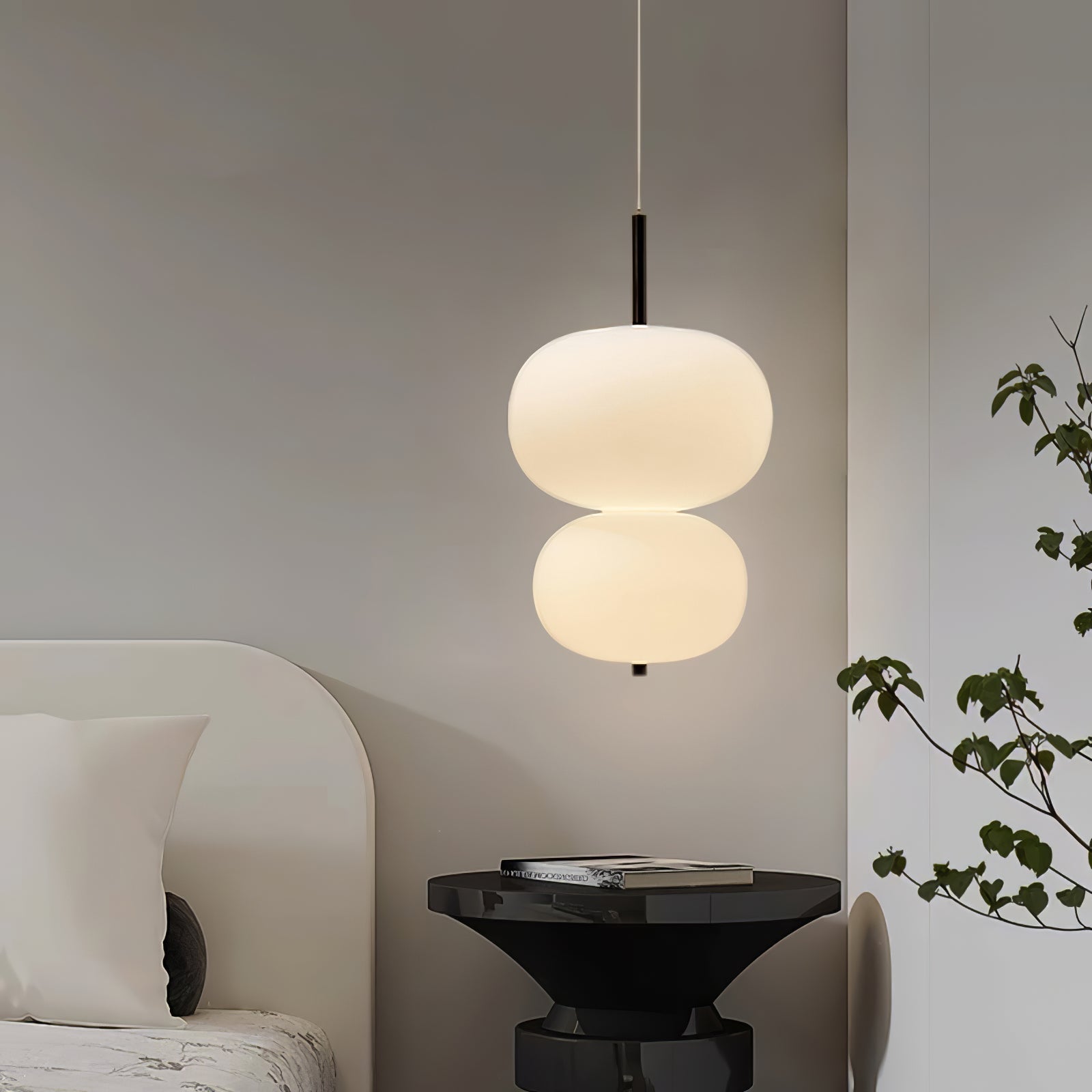 Modern Wood and Hand Blown Glass Sphere LED Pendant Light for Home Decor