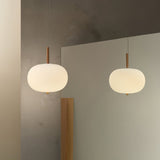 Modern Wood and Hand Blown Glass Sphere LED Pendant Light for Home Decor