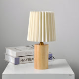 Modern Wood Column Table Lamp with Pleated Empire Fabric Shade for Bedroom and Office