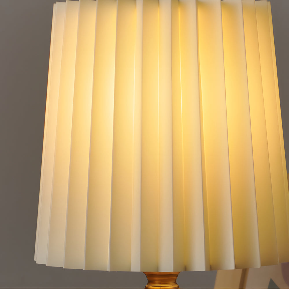 Modern Wood Column Table Lamp with Pleated Empire Fabric Shade for Bedroom and Office