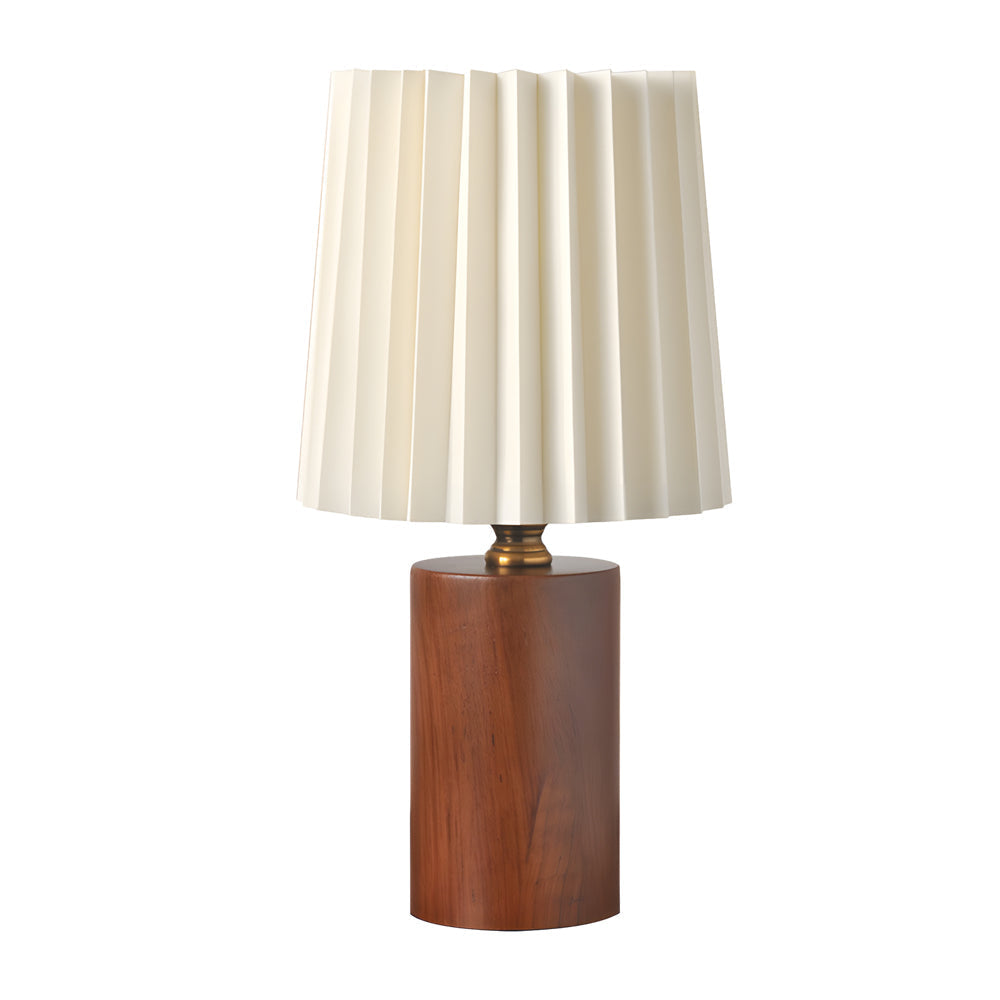 Modern Wood Column Table Lamp with Pleated Empire Fabric Shade for Bedroom and Office