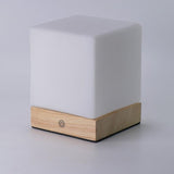 Modern Wood Cube LED Table Lamp with Opal Glass Shade and Remote Control