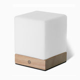 Modern Wood Cube LED Table Lamp with Opal Glass Shade and Remote Control