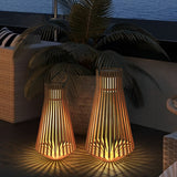 Modern Wood Finish LED Solar Outdoor Floor Lamp Portable Waterproof Garden Lantern