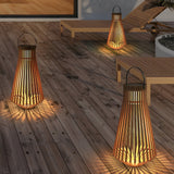 Modern Wood Finish LED Solar Outdoor Floor Lamp Portable Waterproof Garden Lantern