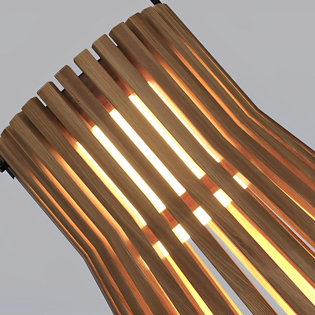 Modern Wood Finish LED Solar Outdoor Floor Lamp Portable Waterproof Garden Lantern