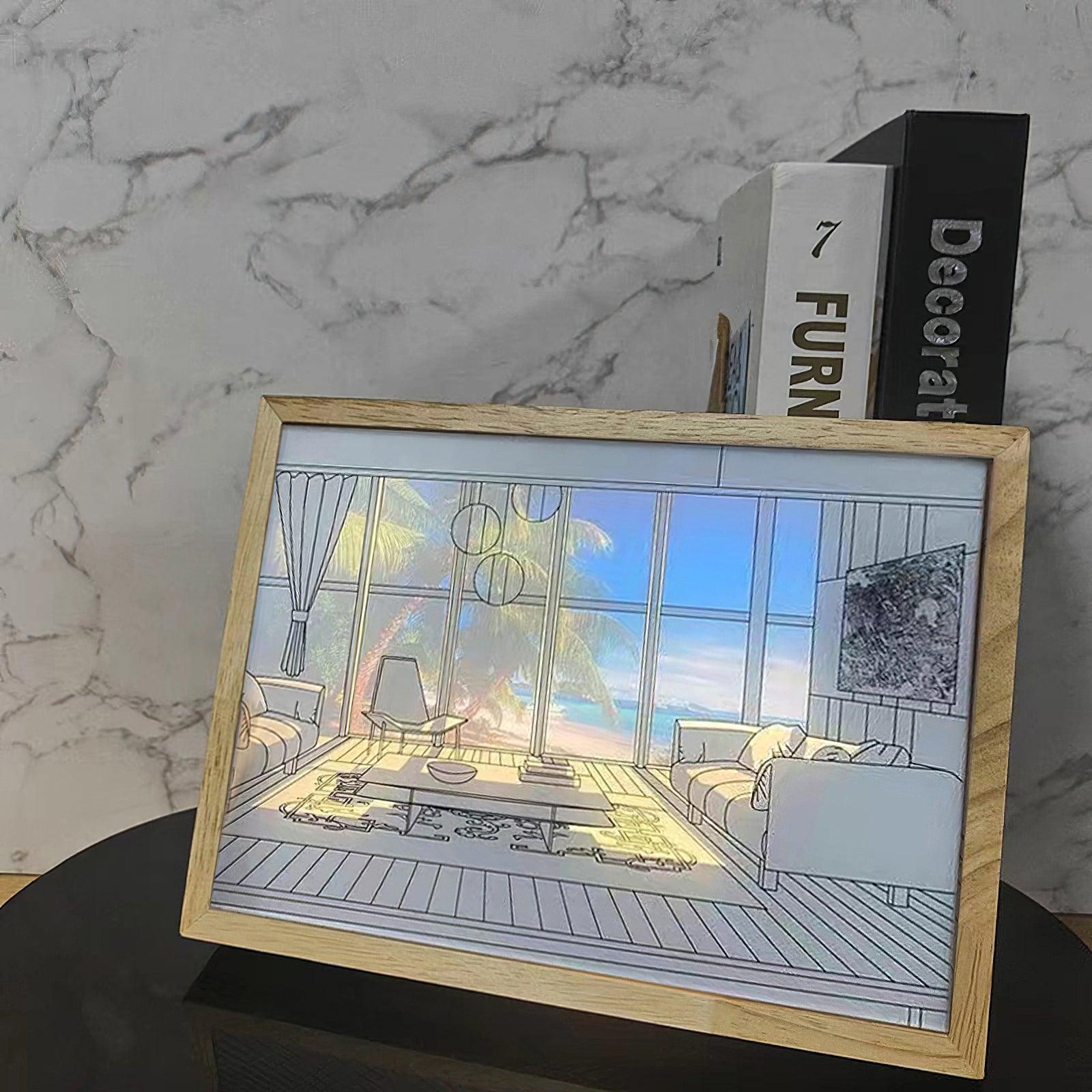 Modern Wood LED Art Photo Frame Bedside Lamp for Creative Home Decor