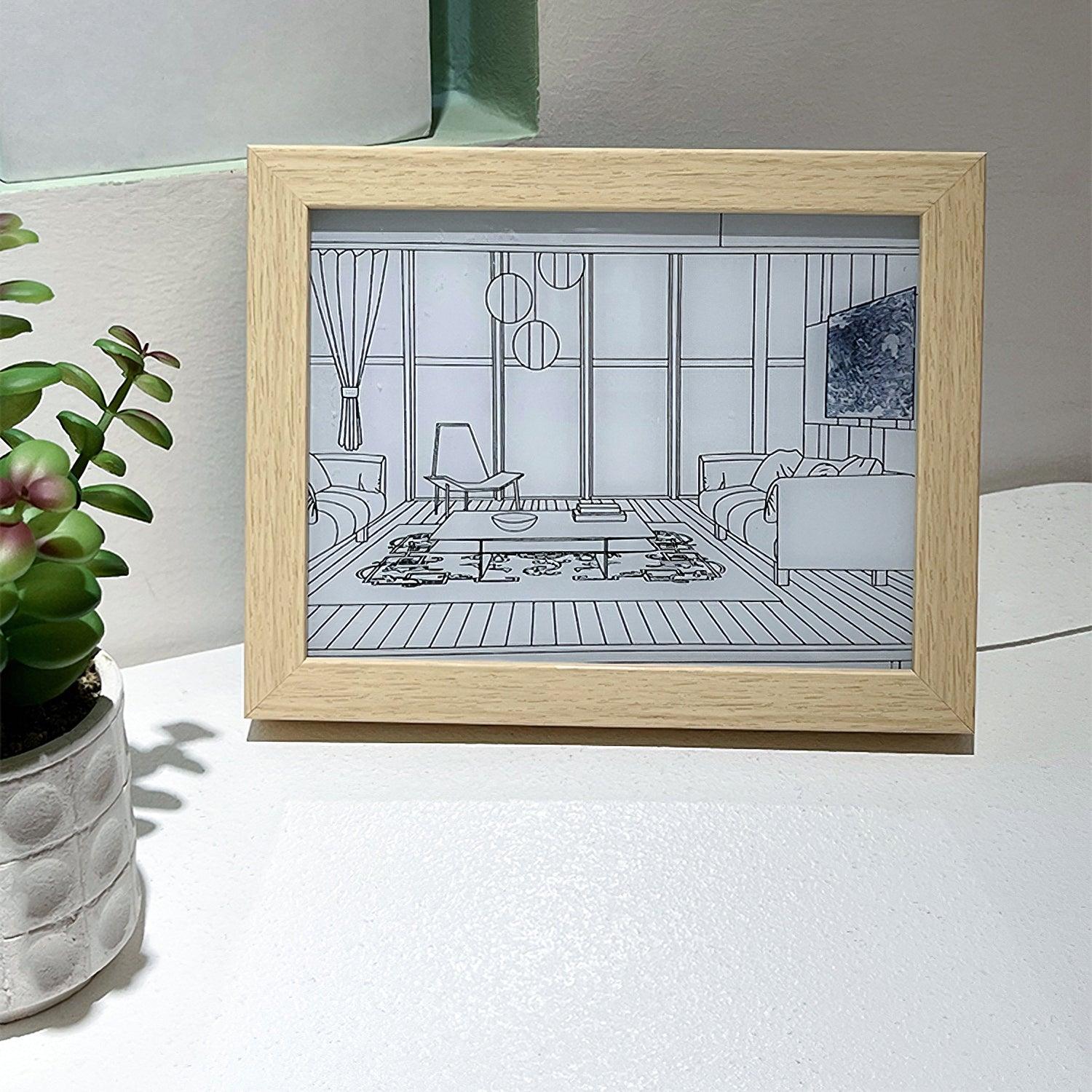 Modern Wood LED Art Photo Frame Bedside Lamp for Creative Home Decor