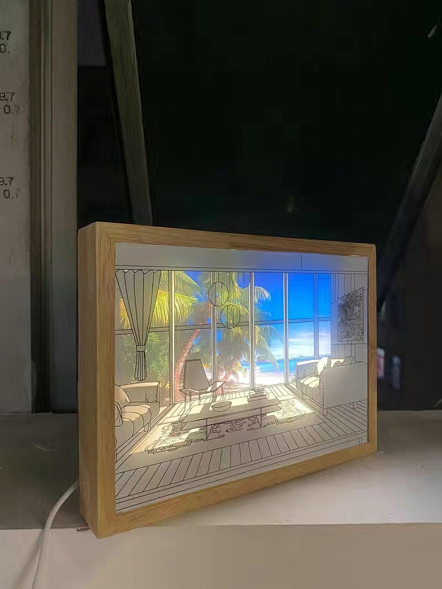 Modern Wood LED Art Photo Frame Bedside Lamp for Creative Home Decor