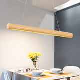 Modern Wood Strip LED Linear Pendant Light for Kitchen Island and Dining Room