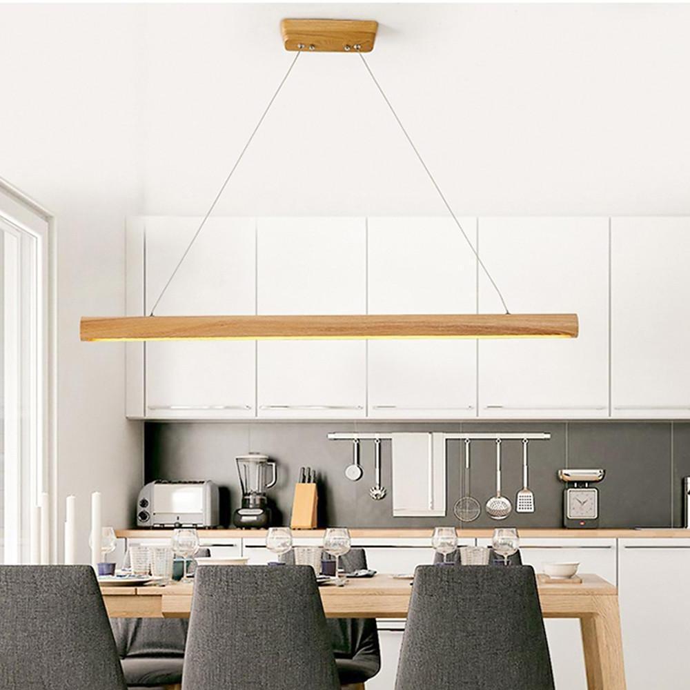 Modern Wood Strip LED Linear Pendant Light for Kitchen Island and Dining Room